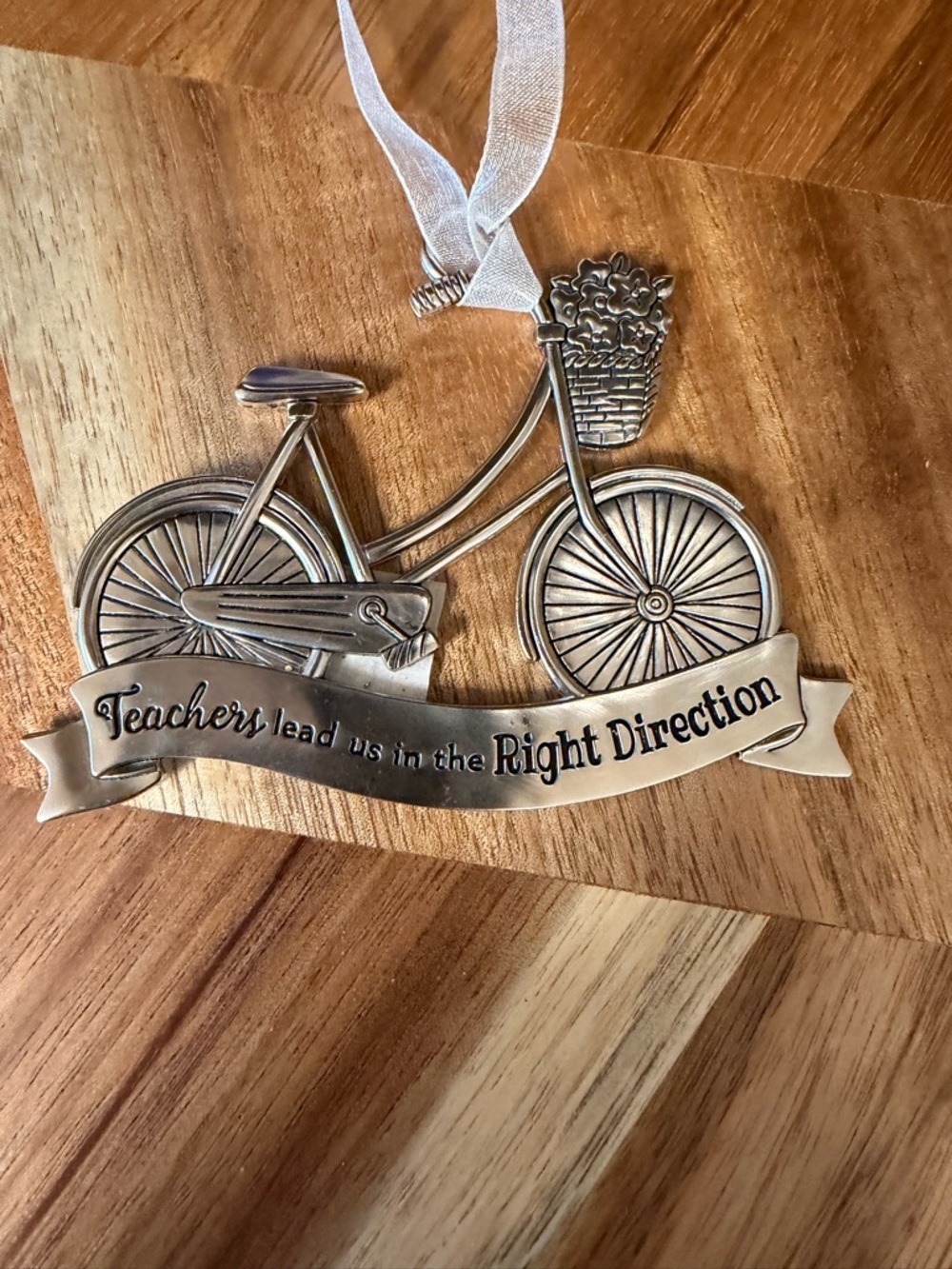 GANZ Silver Bicycle with Flower Basket Teacher Appreciation Ornament